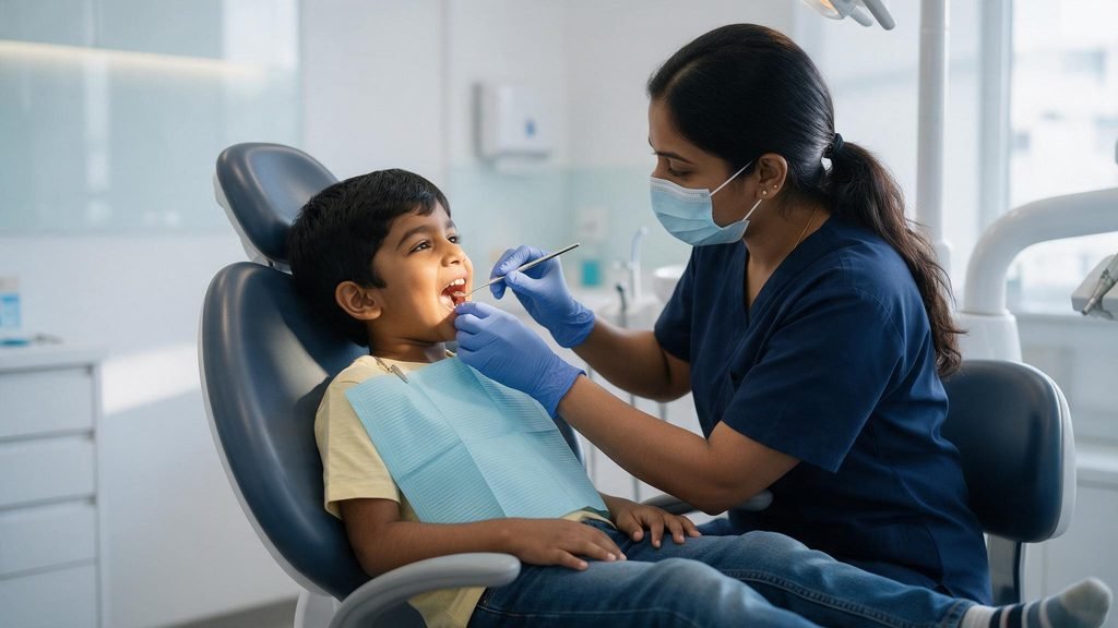 Child having a dental check-up at a dental clinic in Hisar